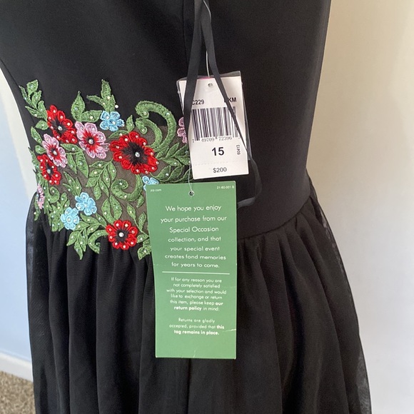 NWT BA Nites Cap Sleeve Black Floral Above Knee Mini Dress Juniors Size 15 - Picture 6 of 12